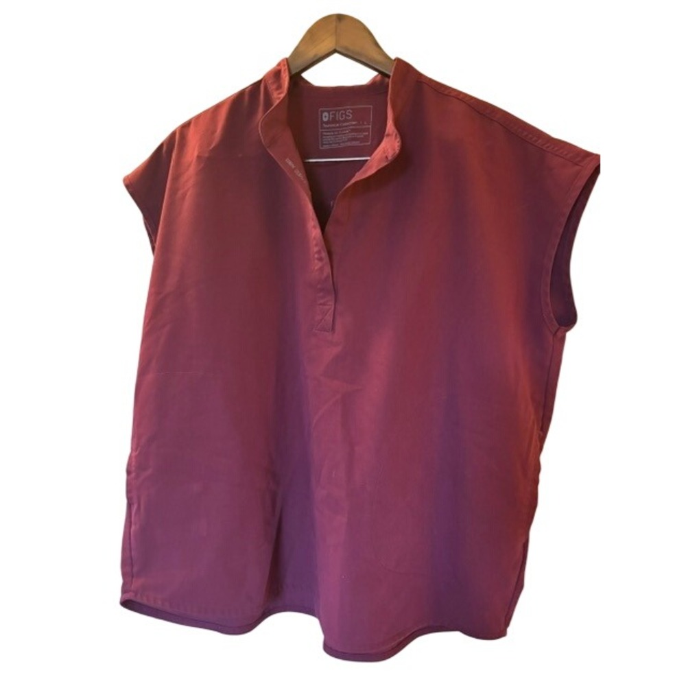 Figs Technical Scrub Top Burgundy Mandarin Collar Sleeveless PO1809 Large